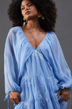 Sequin Embellished Volume Sleeve Mini Smock Dress