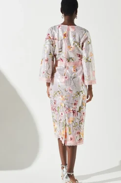 Sequin Embroidered Wrap Front Midi Dress