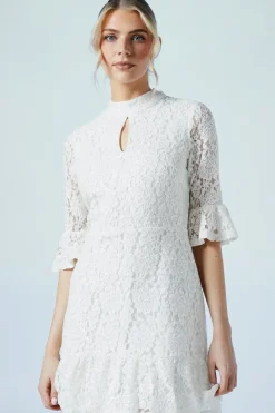 Sequin Lace High Neck Bridal Mini Dress