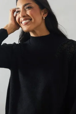 Sequin Leaf Shoulder Detail Jumper