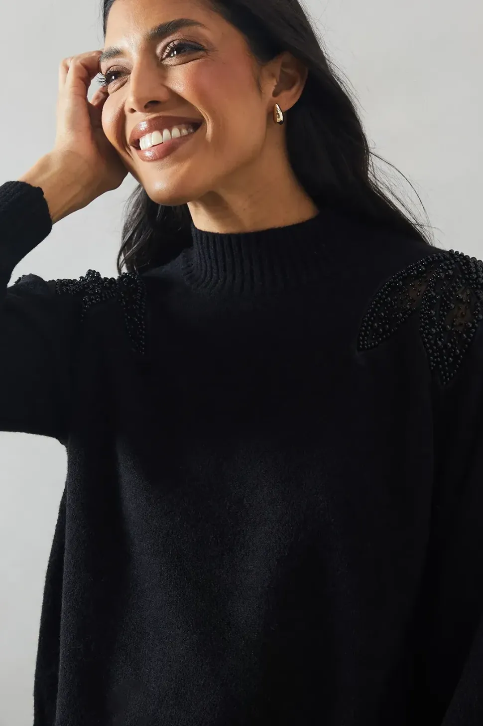Sequin Leaf Shoulder Detail Jumper