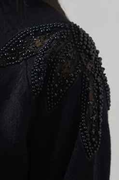 Sequin Leaf Shoulder Detail Jumper