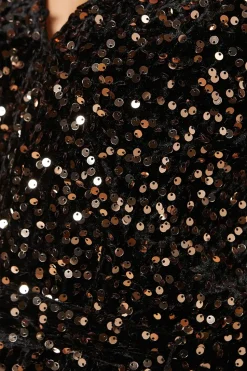 Sequin Long Sleeve Button Detail Mini Dress