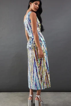 Sequin One Shoulder Midi Dress