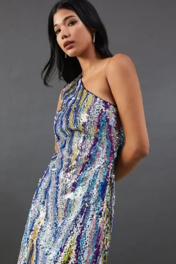 Sequin One Shoulder Midi Dress