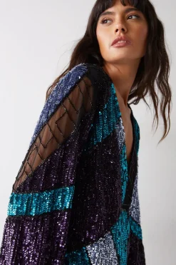 Sequin Panel Cut Out Mini Dress