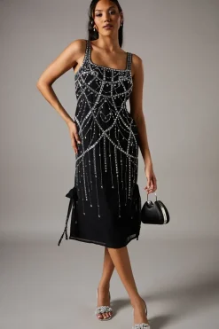 Sequin Party Midi Dress With Tie Detail