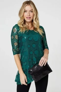 Sequin Polka Dot Asymmetric Top