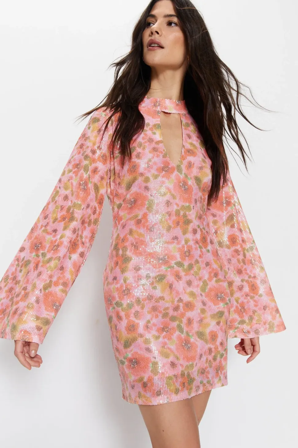 Sequin Print Keyhole Dress