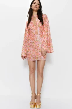 Sequin Print Keyhole Dress