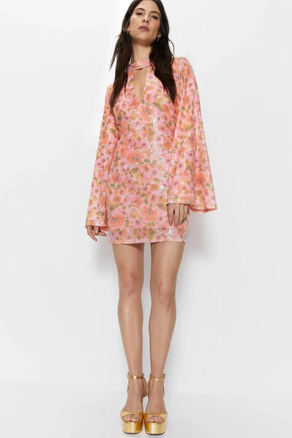 Sequin Print Keyhole Dress