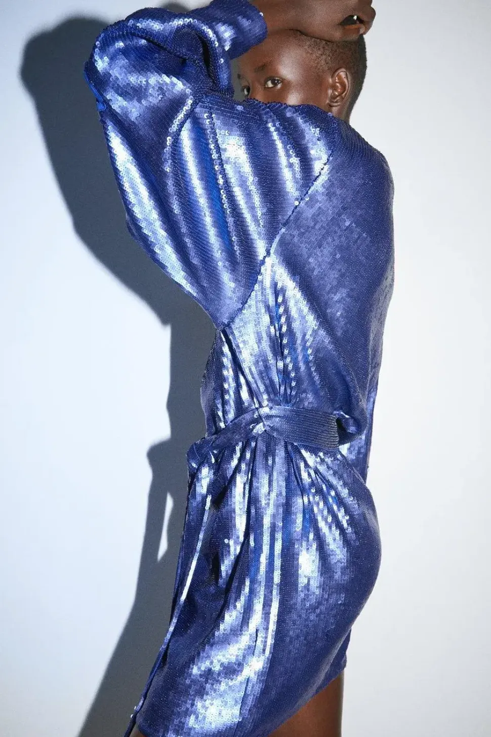 Sequin Puff Sleeve Belted Mini Dress