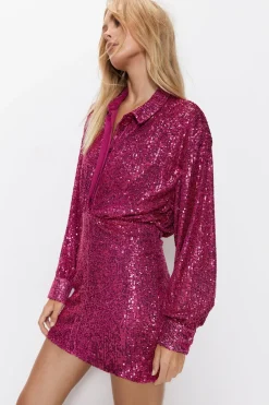 Sequin Shirt Dress