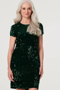 Sequin Short Sleeve Shift Dress