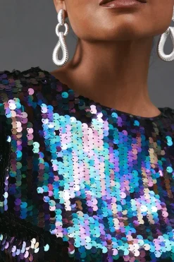 Sequin Shoulder Pad Sleeveless Mini Dress