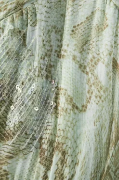 Sequin Snake Embellished Volume Sleeve Mini Smock Dress