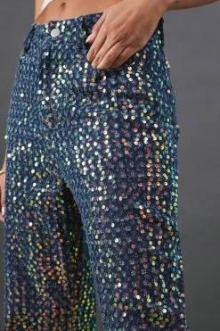 Sequin Straight Leg Denim Jeans