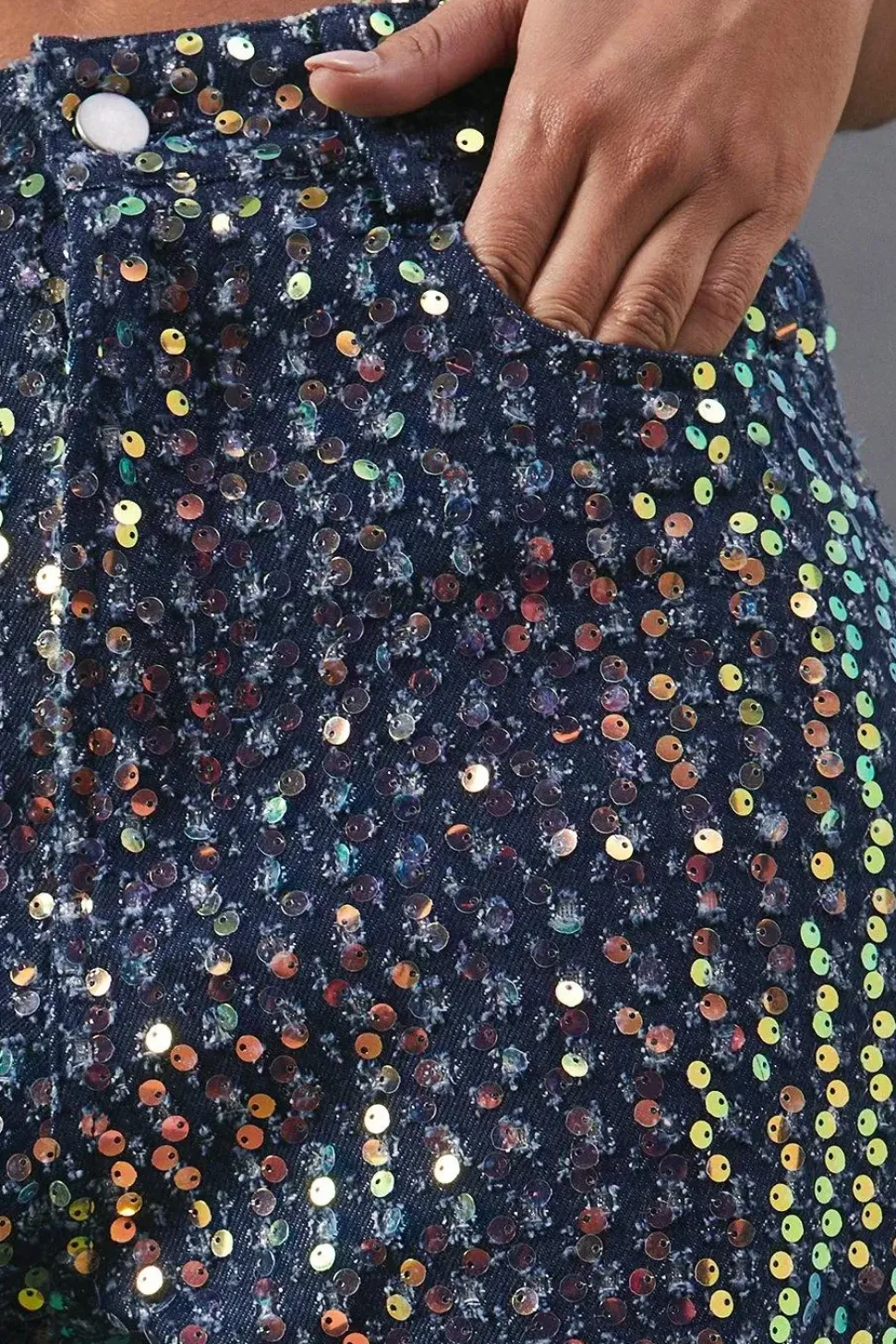 Sequin Straight Leg Denim Jeans