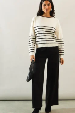 Sequin stripe crew neck jumper