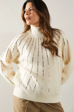 Sequin Stripe High Neck Jumper