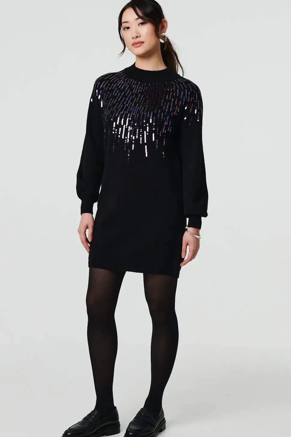Sequin Stripe Long Sleeve Knit Mini Dress