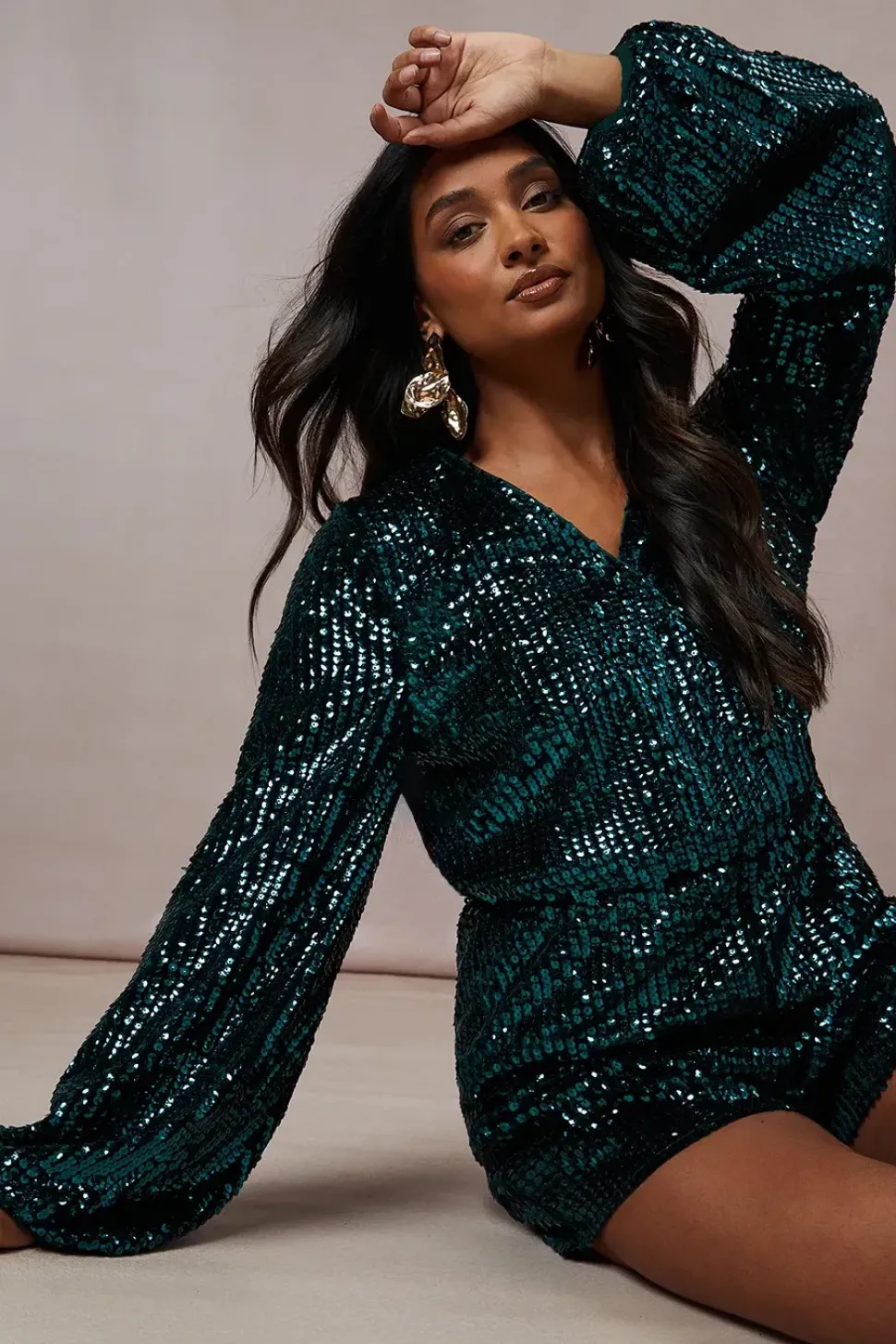 Sequin Stripe Wrap Playsuit