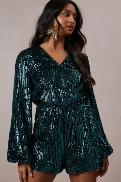 Sequin Stripe Wrap Playsuit
