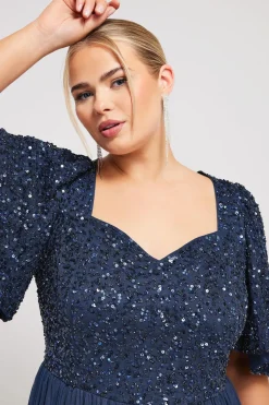 Sequin Sweetheart Ruffle Maxi Dress