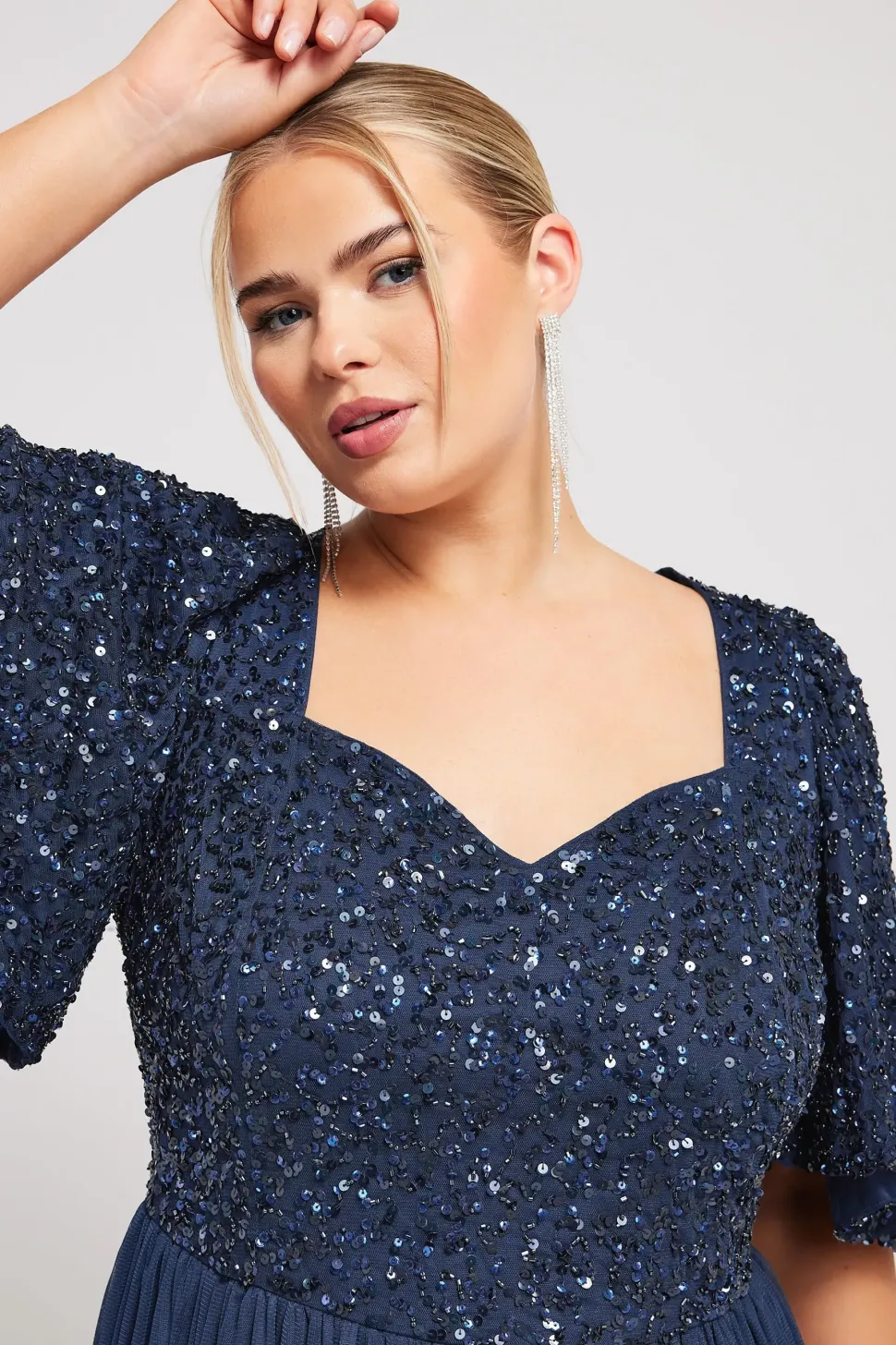 Sequin Sweetheart Ruffle Maxi Dress