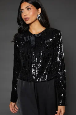 Sequin Tie Detail Jacket