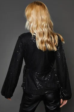 Sequin Tie Waist Wrap Top