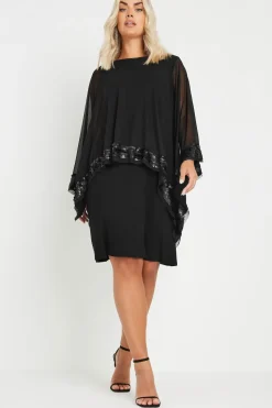 Sequin Trim Cape Dress