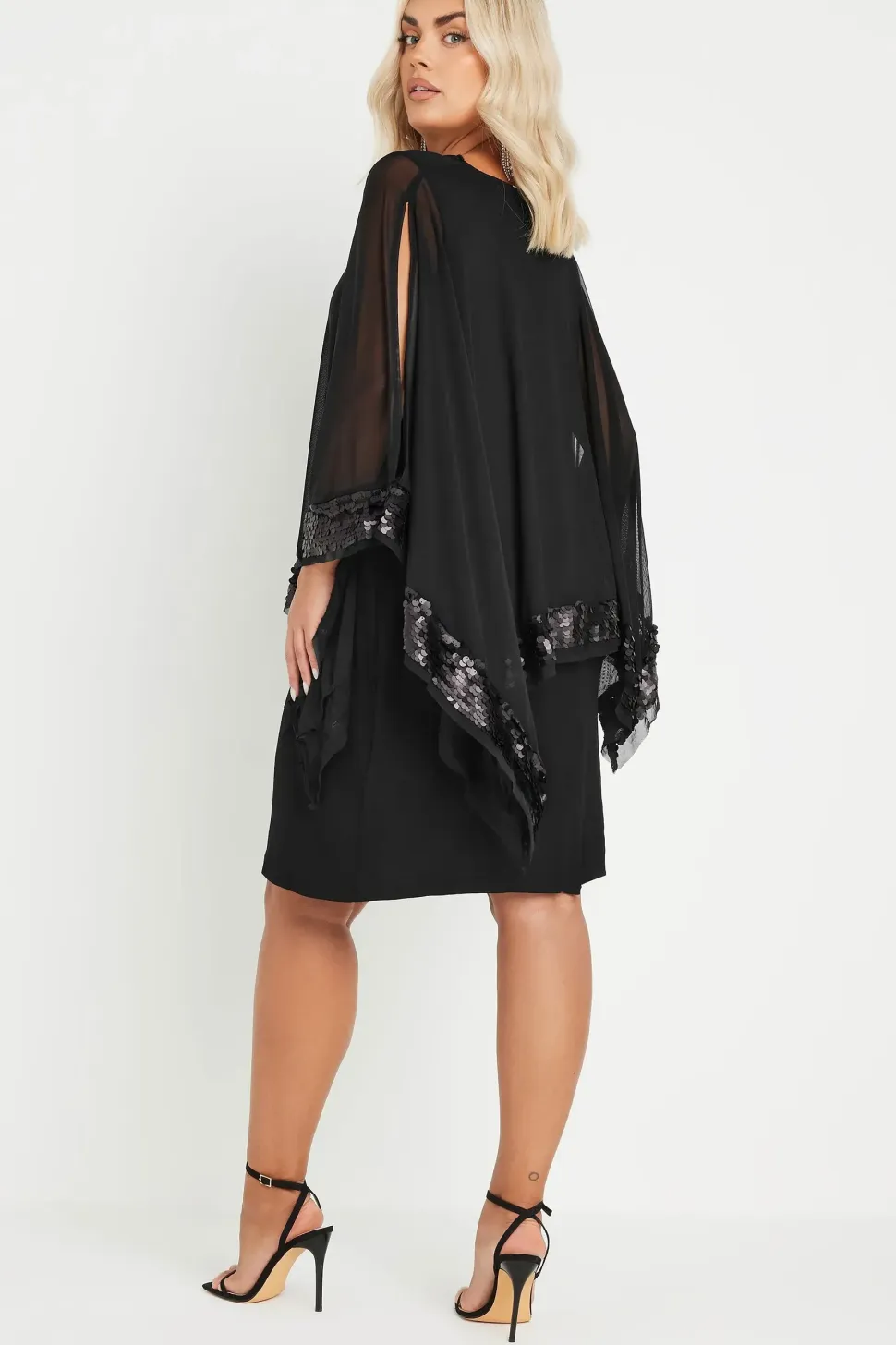 Sequin Trim Cape Dress