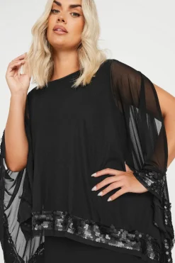 Sequin Trim Cape Dress