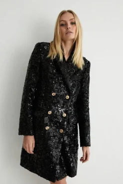 Sequin Tweed Double Breasted Blazer Dress