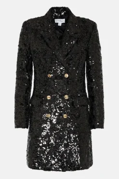 Sequin Tweed Double Breasted Blazer Dress
