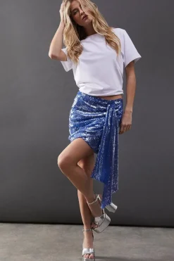 Sequin Wrap Front Mini Skirt