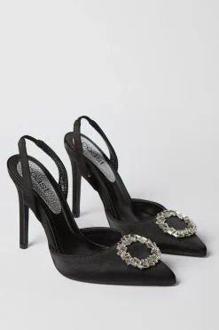 Serenity Satin Brooch Detail High Heel Slingback Court Shoes