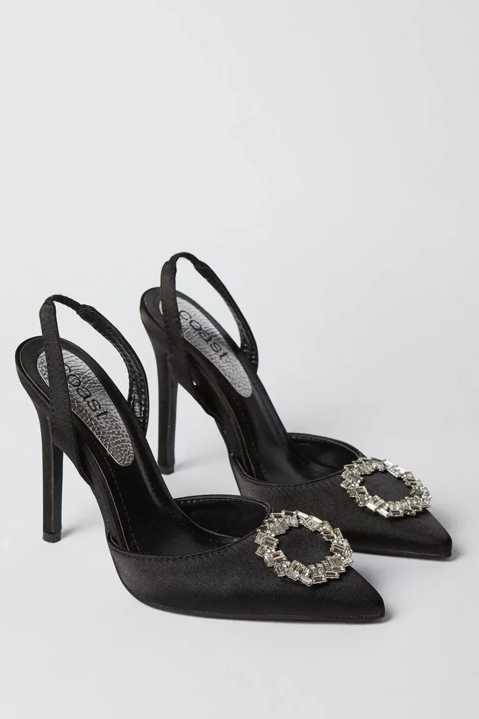 Serenity Satin Brooch Detail High Heel Slingback Court Shoes