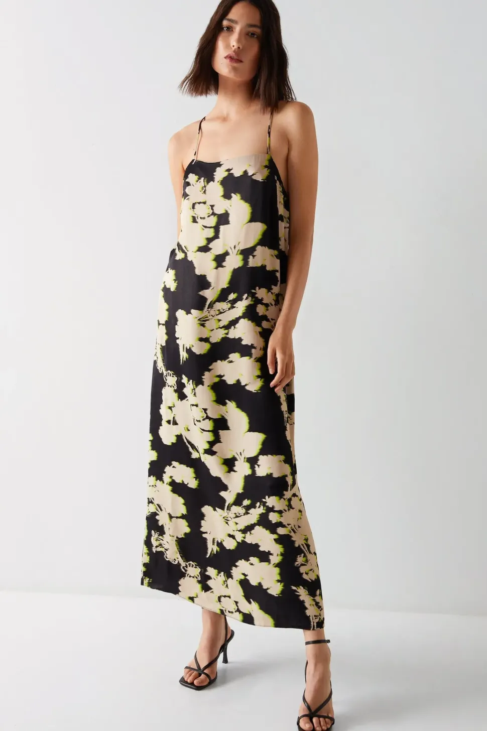 Shadow Floral Premium Satin Strappy Dress