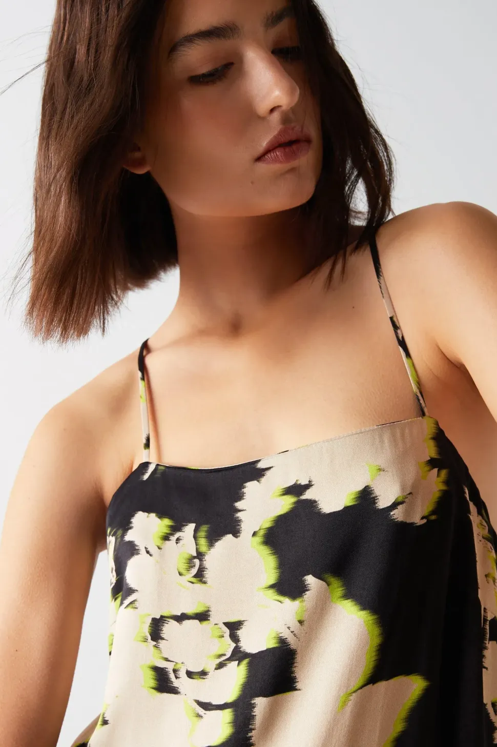 Shadow Floral Premium Satin Strappy Dress