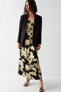 Shadow Floral Premium Satin Strappy Dress