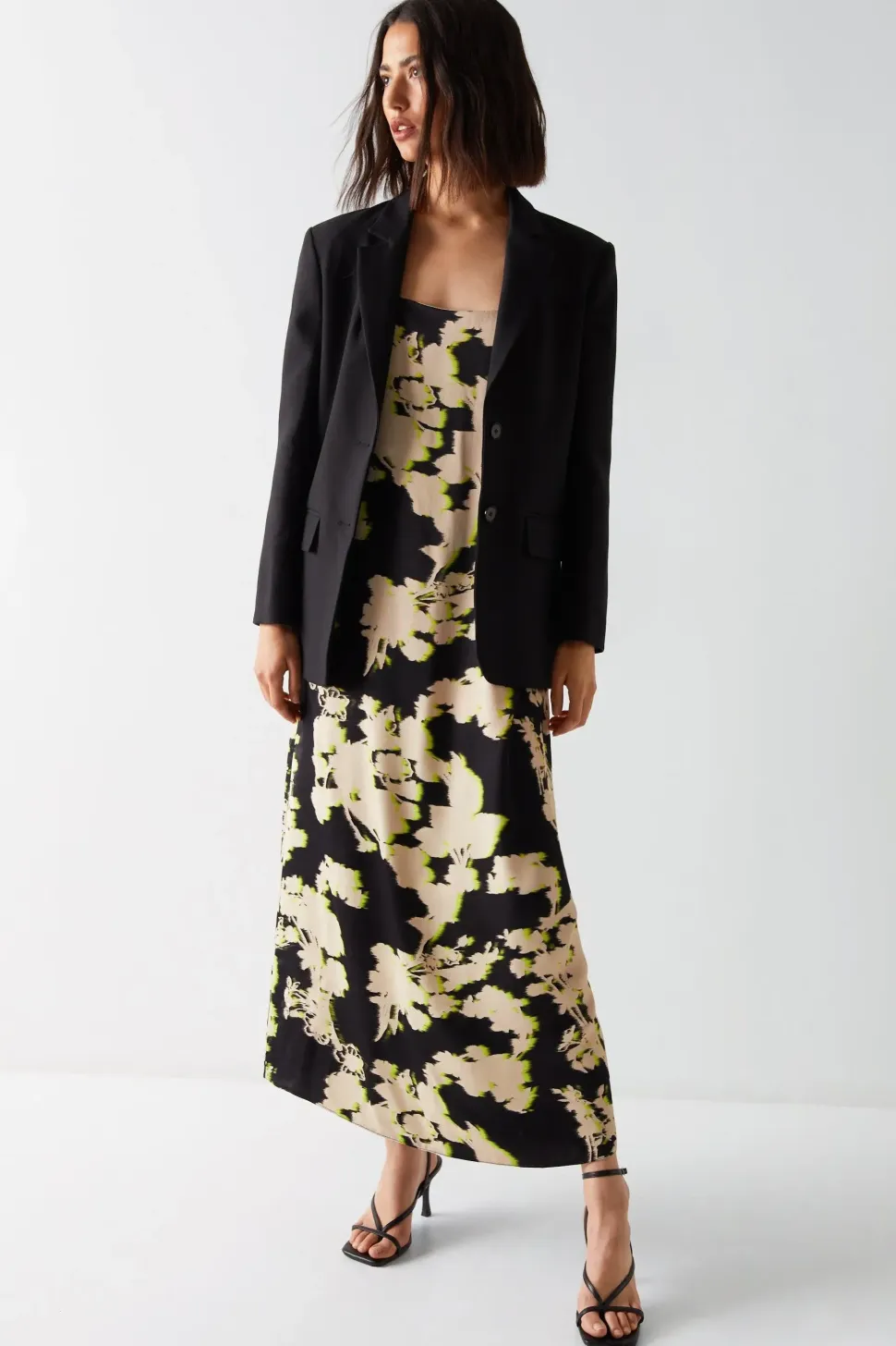 Shadow Floral Premium Satin Strappy Dress