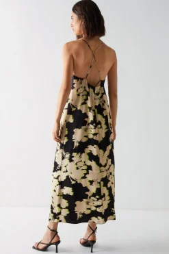 Shadow Floral Premium Satin Strappy Dress