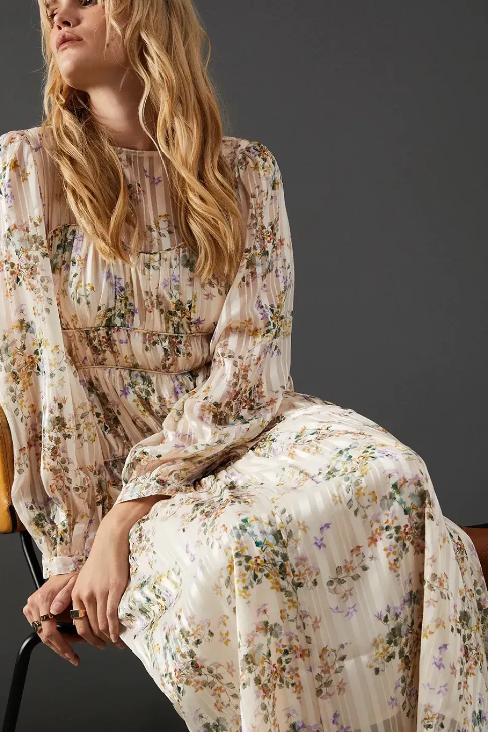 Shadow Satin Stripe Piping Detail Midi Dress