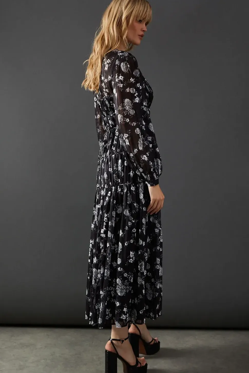 Shadow Satin Stripe Piping Detail Midi Dress