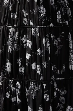 Shadow Satin Stripe Piping Detail Midi Dress