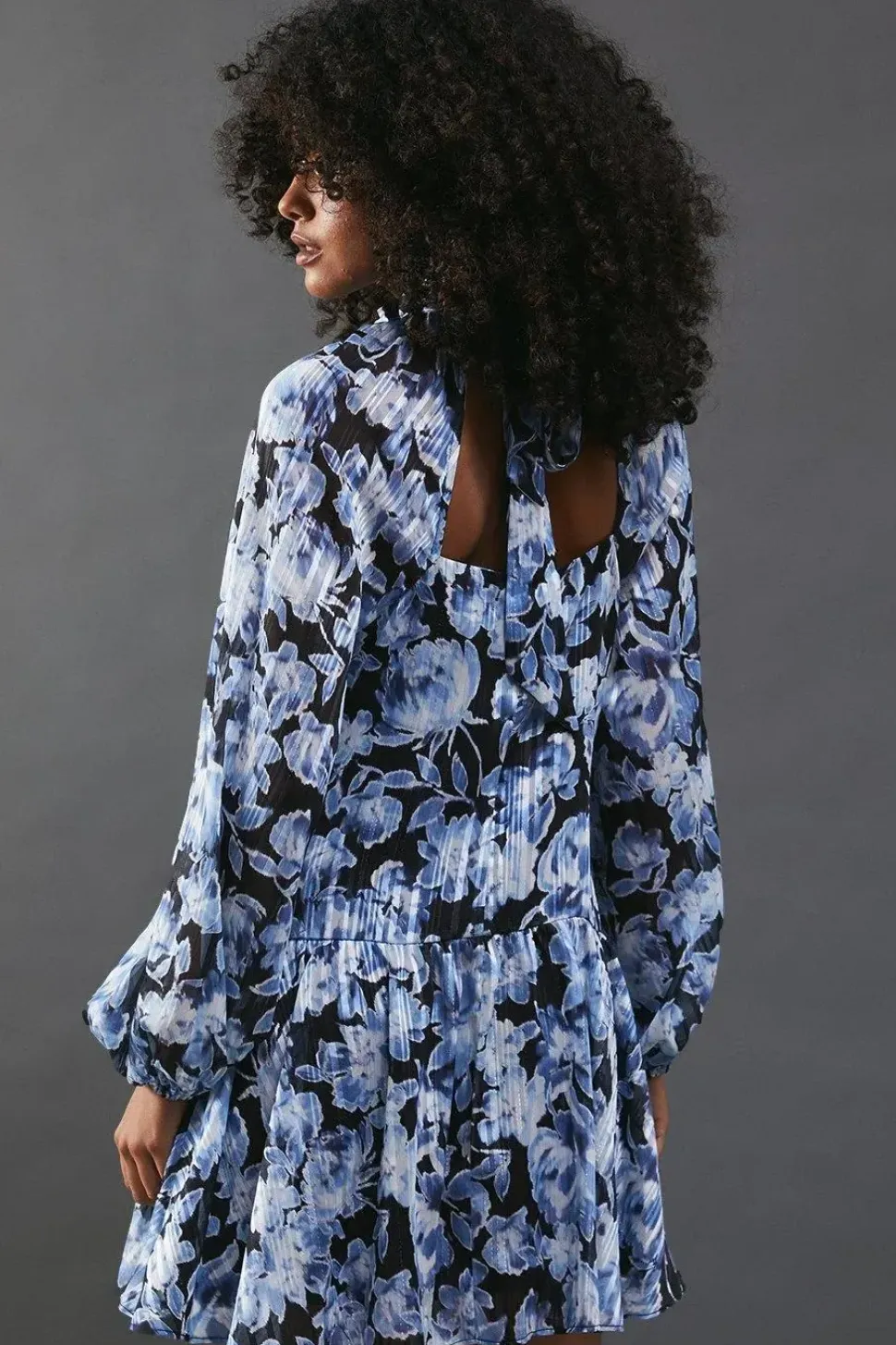 Shadow Stripe High Neck Tie Back Mini Dress