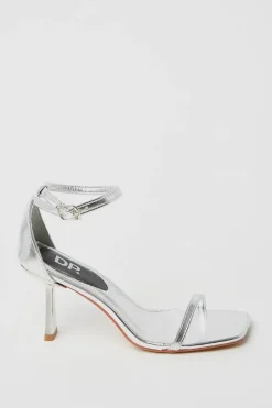 Shantal Metallic Square Toe Barely-there Strappy High Heeled Sandals