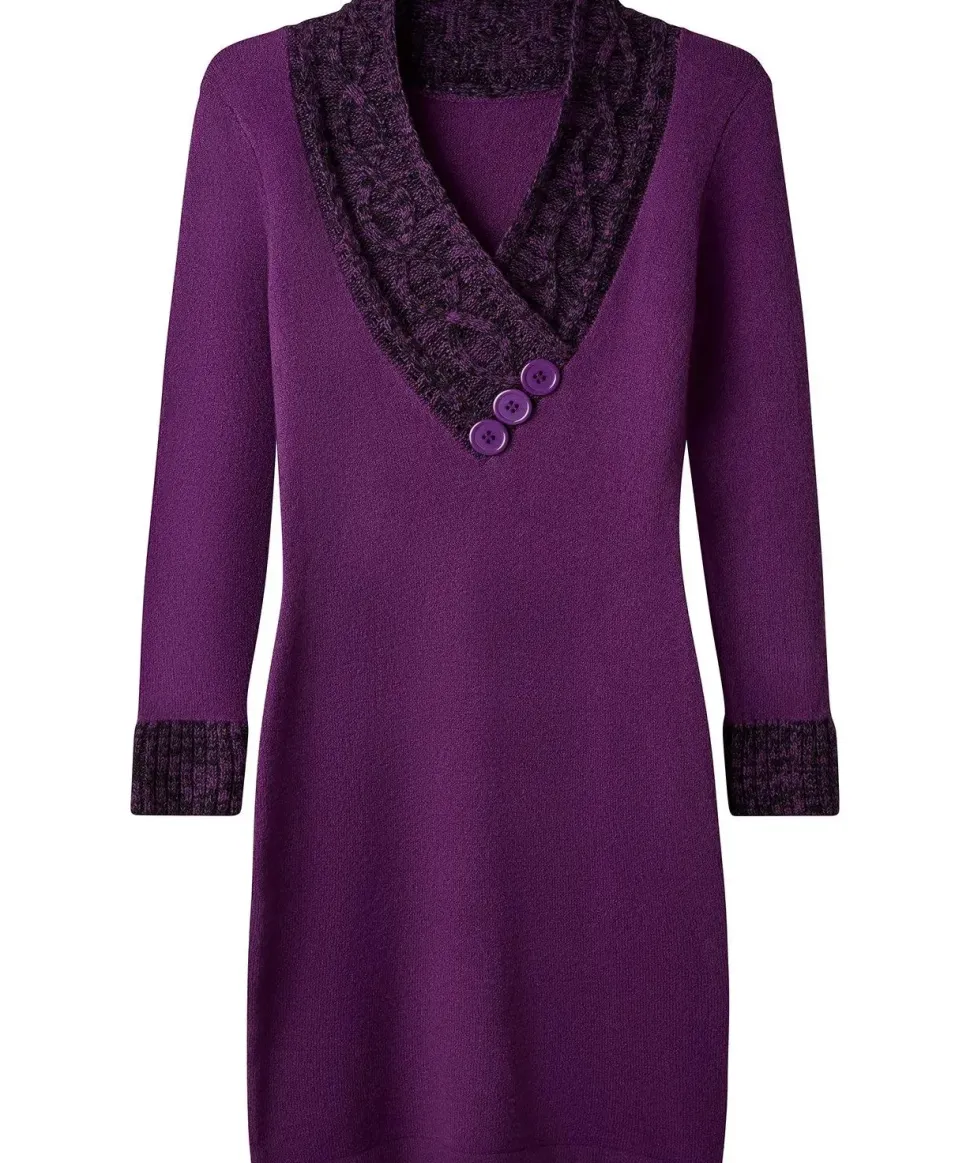 Shawl Neck Button Detail Jumper Dress